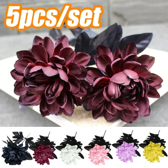 Happy date 5Pcs/Set Artificial Silk Dahlia Bouquet Fake Flower Floral Arrangements Wedding Bridal Bouquet for Halloween Harvest Festival Table Centerpieces Home Decor