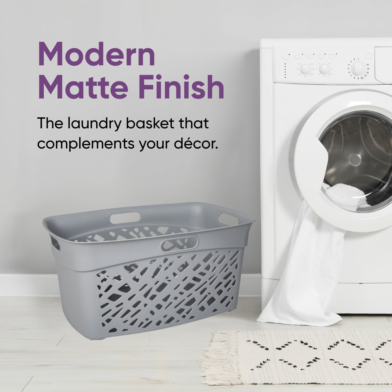 Non-Breakable Mosaic Laundry Basket, 45L -Dark Gray, Decorative Storage, Vented Design, Made in France, Modern Home Organizer