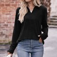 thumbnail image 6 of Annhoo T Shirts for Women V Neck Button Long Sleeve Collared T Shirts Fall Business Ofice Lounge Blouses, 6 of 7