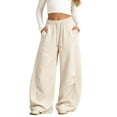 thumbnail image 3 of Girls Baggy Sweatpants Wide Leg Open Bottom Drawstring Athletic Track Pants School Barrel Leg Trousers with Pockets, 3 of 6