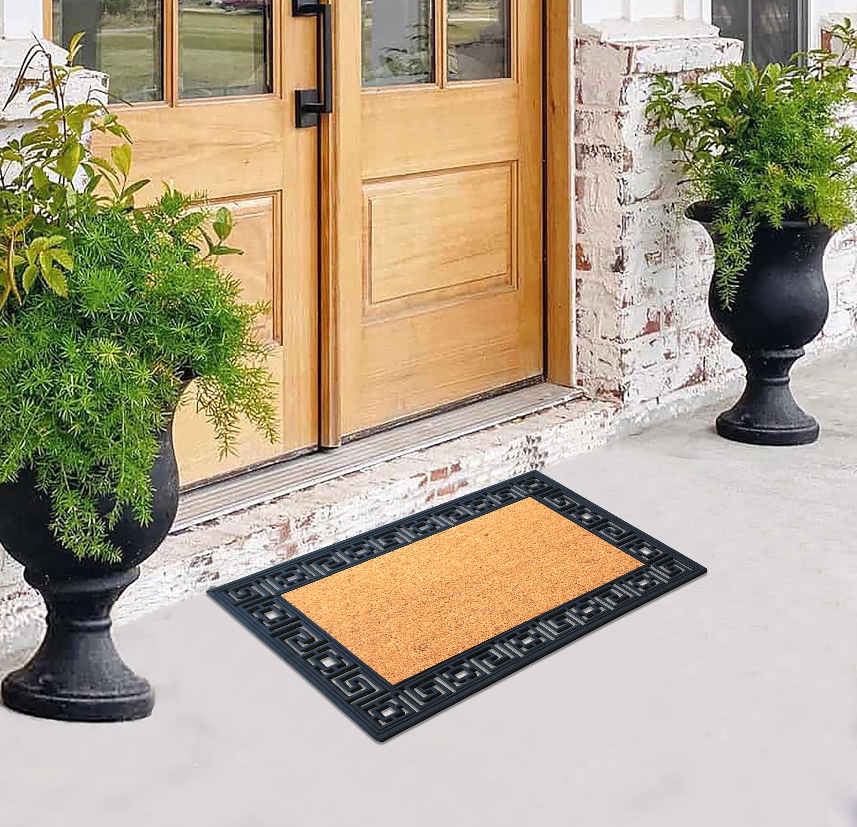 A1 Home Collections 36"×24" Natural Coir & Rubber Doormat - Decorative Welcome Design, Heavy Duty Coconut Fiber Entry Mat with Non-Slip Backing - Anti-Shed Treated, Low Profile Outdoor Front Door Mat
