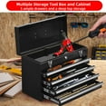 thumbnail image 2 of CASEMIOL 20.3" Metal Tool Box with 4 Drawers and Deep Top Box, Portable Steel Tool Chest with Metal Cylinder Lock and Latch Closure, for Garage, Warehouse, and Outdoor Repair Jobs, Black, 2 of 9