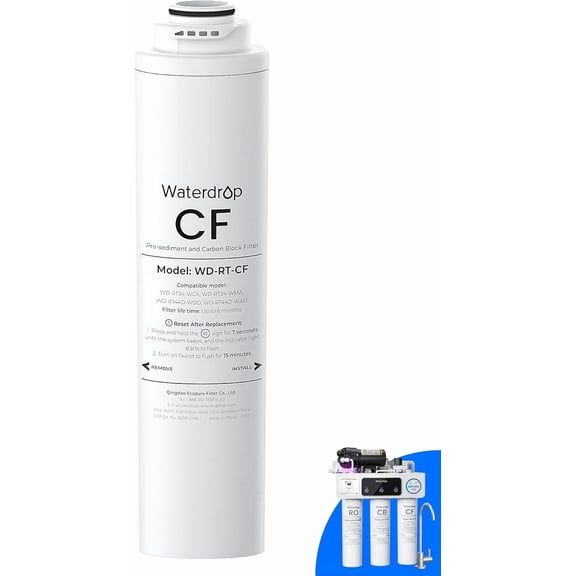 Waterdrop RT-CF Filter, Replacement for Waterdrop T3-T & T3-C & T3-M & T4-A Reverse Osmosis System, Pack of 1 CF Filter, 6-month Lifetime