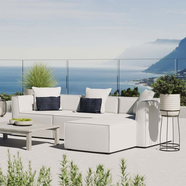Modway Saybrook Sectionnel de Patio Extérieur 4 Pcs en Tissu Rembourré, Blanc