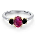 thumbnail image 3 of Gem Stone King 10K Two Tone Gold Red Created Ruby and Black Diamond Engagement Ring for Women | 1.19 Cttw | Oval 7X5MM | Gemstone July Birthstone | Size 8, 3 of 6