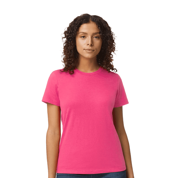 Gildan Short Sleeve T-Shirt for Women, Softstyle Midweight Crewneck Classic Tee, Heliconia, Size-S