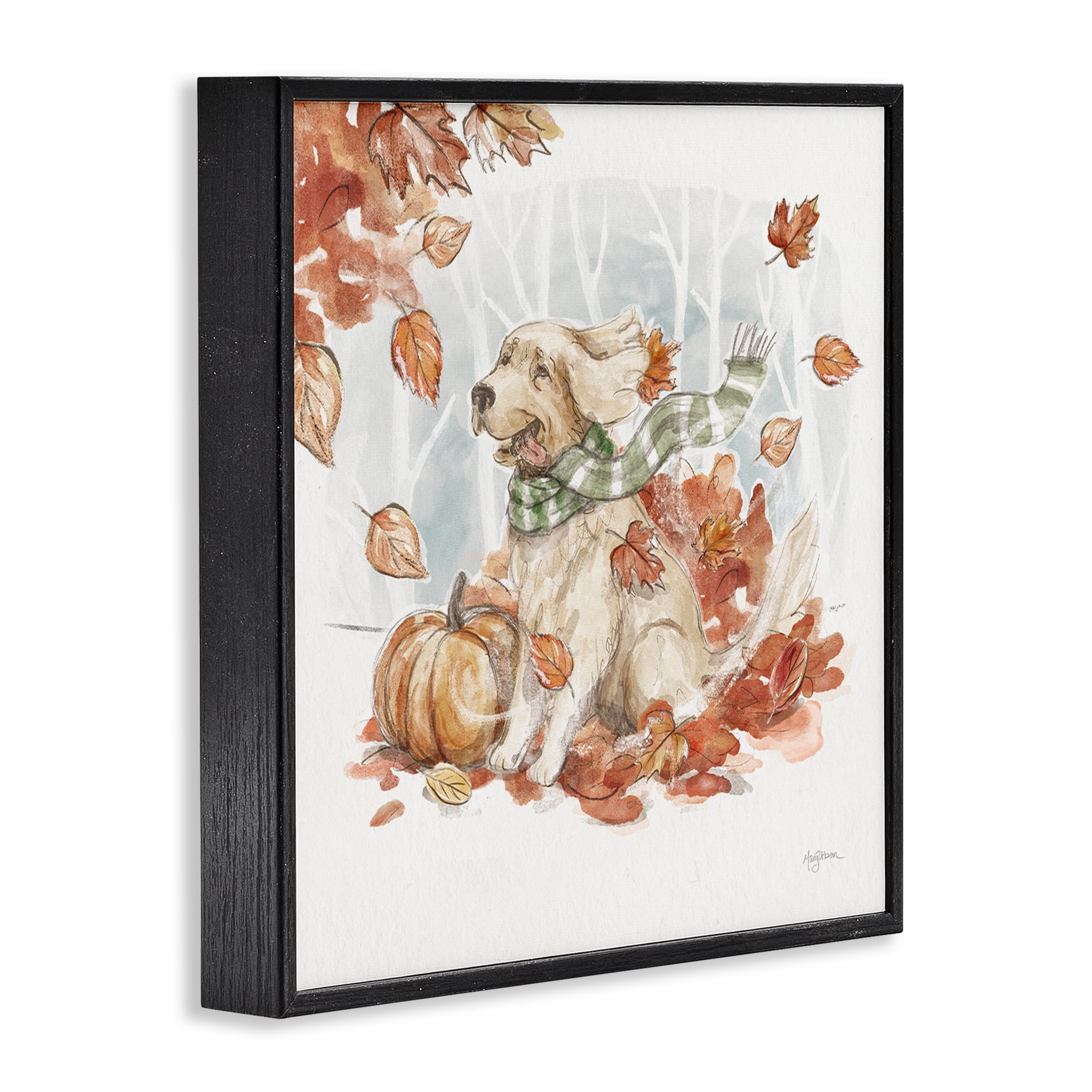 Stupell Industries Happy Autumn Labrador Holiday Painting Black Framed Art Prints Wall Art, 24 x 24