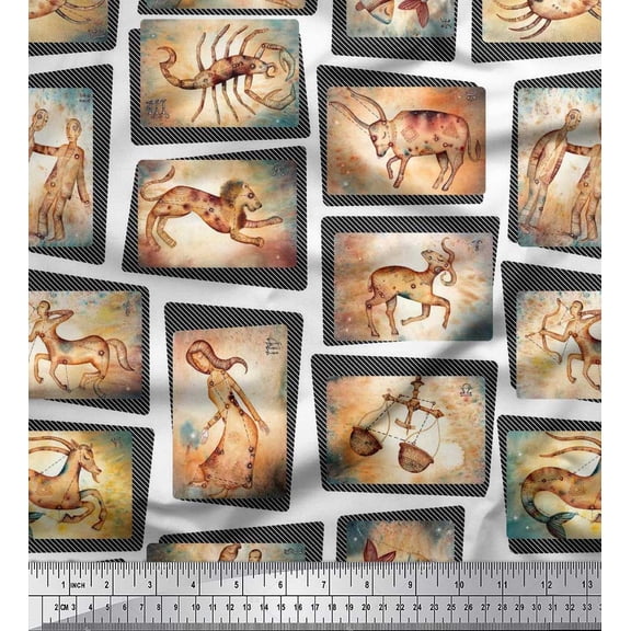 Soimoi Rayon Fabric Zodiac Sign Patchwork Print Fabric by The Yard 42 Inch Wide