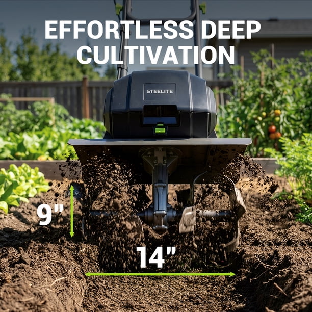 Steelite 2x21V Max 14-Inch Cordless Tiller with Brushless Motor