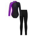 thumbnail image 3 of Aislor Girls Sparkly Long Sleeves Gymnastics Leotard Ballet Dance Bodysuit Unitard with Leggings Set Size 6-16 A Purple&Black 12, 3 of 7