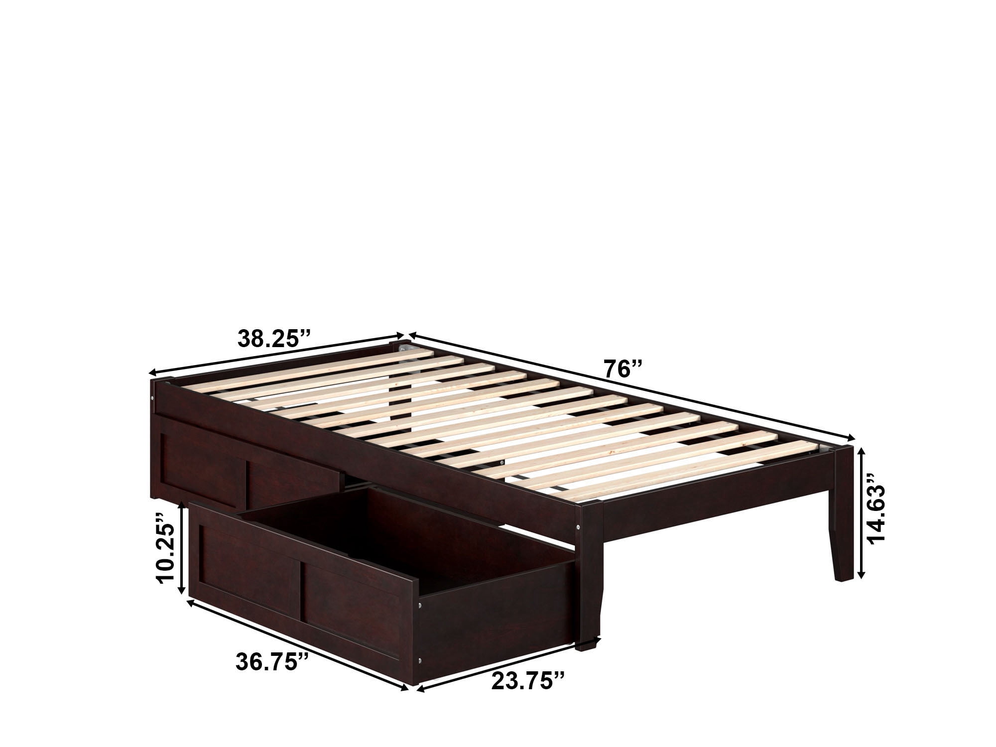 AFI Colorado 14" Twin Wood Platform Bed Frame with Set of 2 Storage Drawers, Espresso