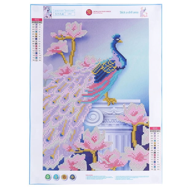 Kit de pintura de bordado de diamantes de pavo real, decoración de punto de cruz con flores de diamantes de imitación DIY (pavo real derecho)
