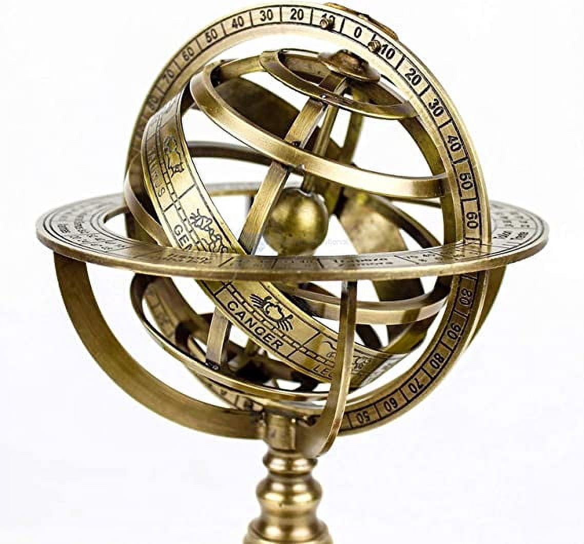 Nautical India 8'' Brass Armillary - Marine Astronomical Brass Engraved Brass Tabletop Vintage Compass - Nautical Decor