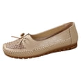 thumbnail image 5 of Rokment Womens Wedge Slip on Walking Loafers Vintage Bow Leather Low Heels Ballet Flat Dress Shoes Boho Beach Casual Spring Fall Footwear Khaki Size 6.5, 5 of 6
