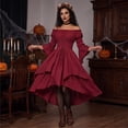 thumbnail image 4 of Gothic Renaissance Dress, Off Shoulder Tiered Dress, Lace Up Corset Waist Dress, Renaissance Dress Women Medieval Costume Victorian Dresses Peasant Gothic Fairy Witch Wedding Under Dress, Wine L, 4 of 6