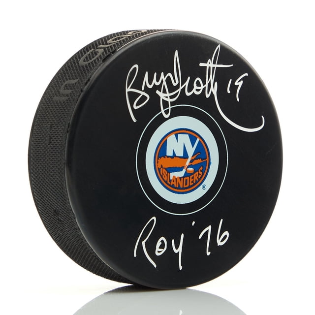 Rondelle de Hockey des New York Islanders Signée par Bryan Trottier avec Note ROY 76