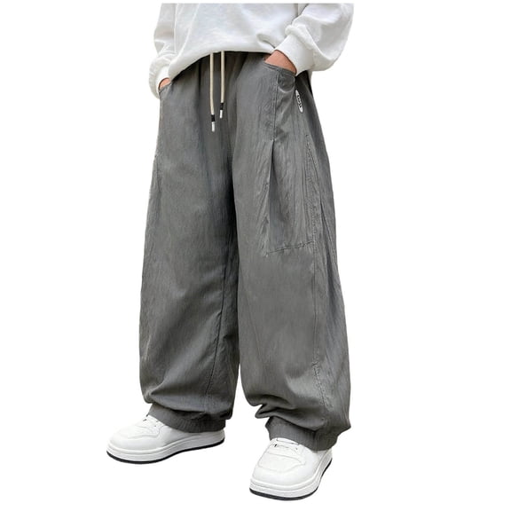 Hurxie Boys Baggy Sweatpants Wide Leg Open Bottom Elastic Waist Athletic Joggers Pants with Pockets Gray,11-12 Years