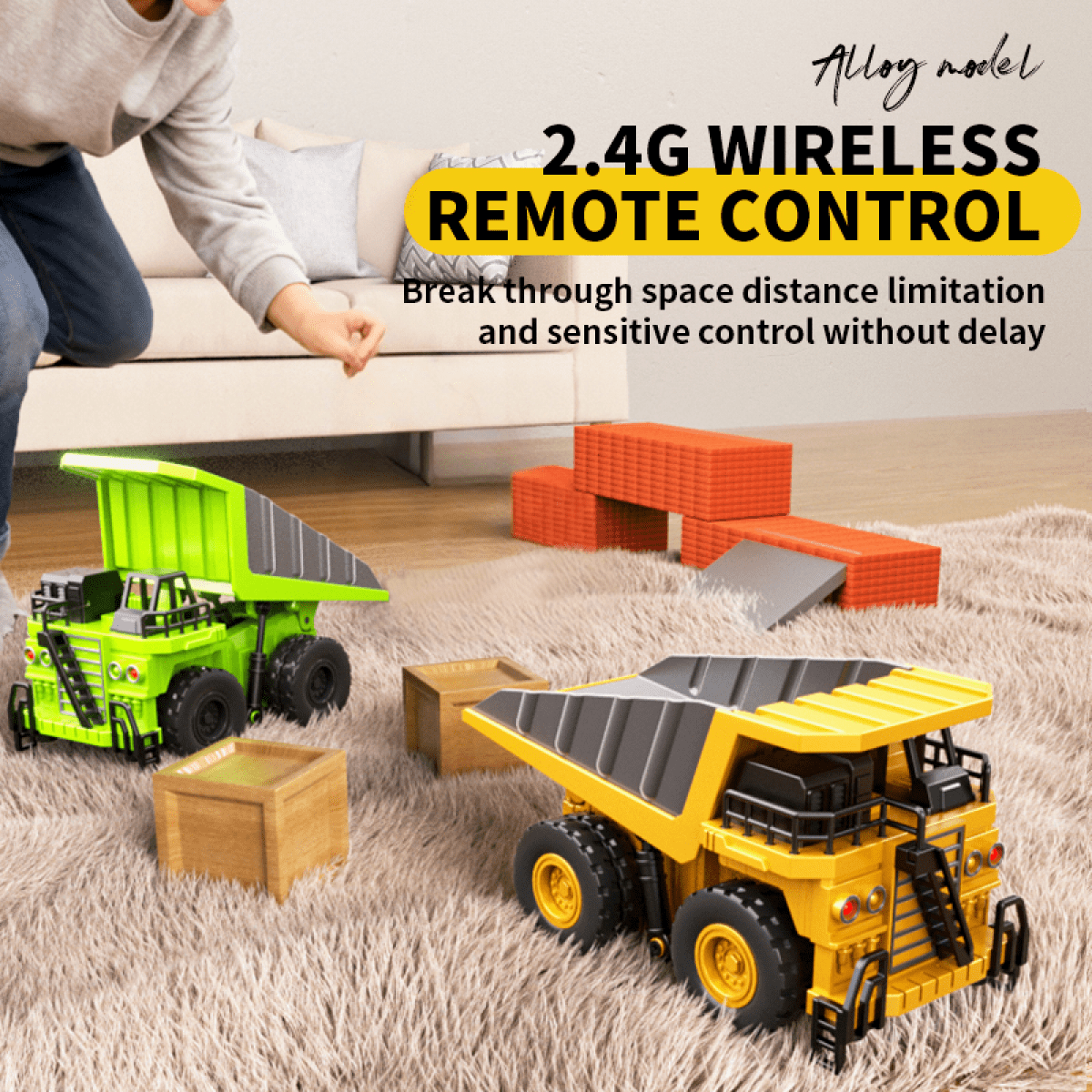 RC Dump Truck 1:64 Mini Alloy Remote Control Car with Adjustment Lights & Sound, APP Control Construction Truck for Kids Adults Gifts(Green)