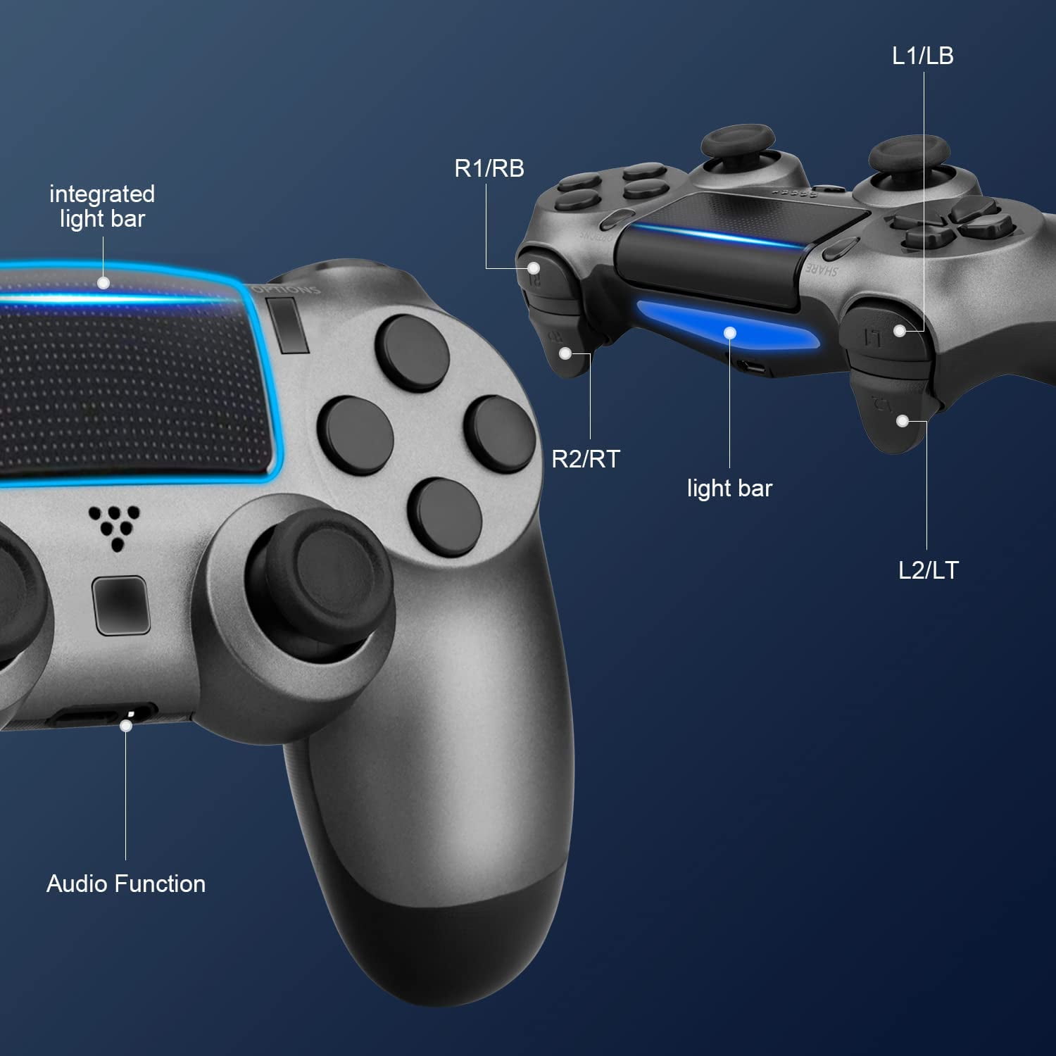 Wireless Bluetooth PS4 Game Controller with Dual Shock Vibration