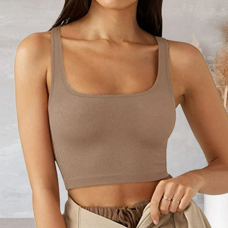 EHQJNJ Camisole Tops for Women with Bra Spring New European and American  Style Women's Clothing Solid Color Fashion Trend Thread Short Vest Bustier