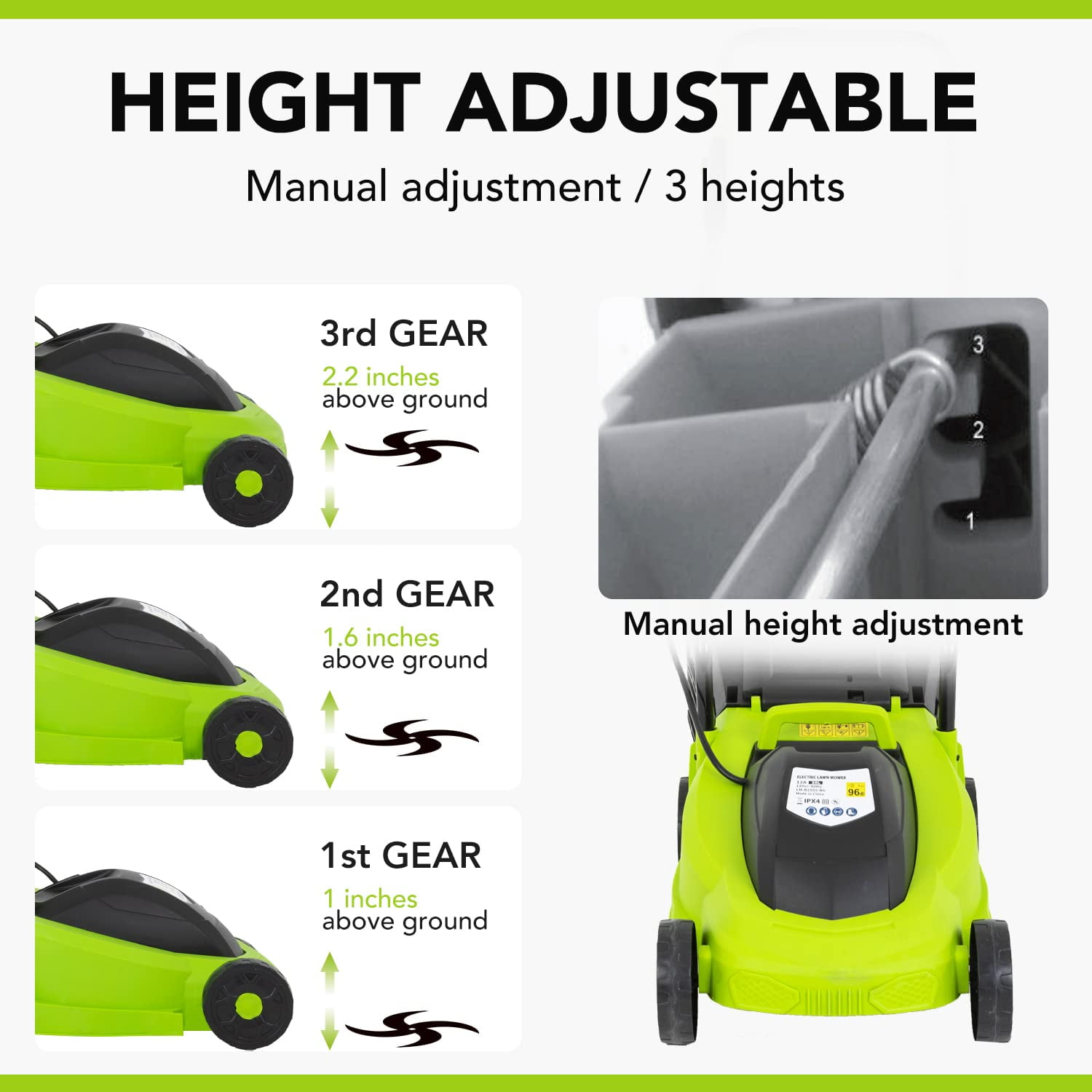 BORGEBY Electric Lawn Mower Grass Cutter Machine,Corded, 12 Amp, Dethatcher,13-Inch with Collection Box