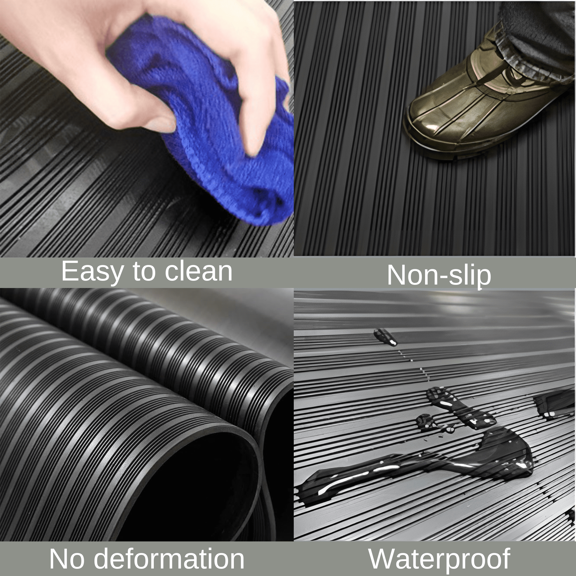 Qunbio Corrugated Rubber Floor Mat, 3.3ft x 9.8ft Fine Rib Heavy Duty Garage Floor Mat for Home, Entryway, Lab, Indoor Outdoor Floor Protection