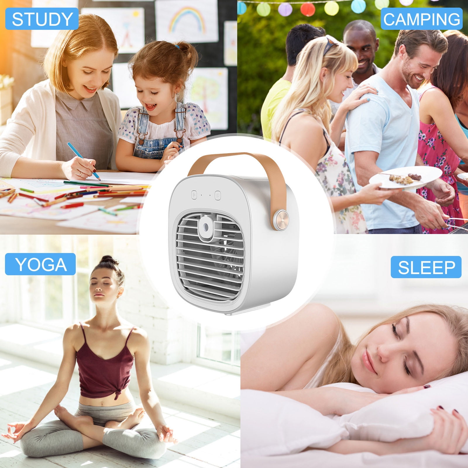 Yhmxh Portable Fan Portable Air Conditioner 3 Speeds Duration 5-10 hrs, Quiet Desk Cooling Fan, Mini Air Conditioner Fan for Home, Bedroom, Travel, Office, Outdoor, Indoor
