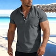 thumbnail image 3 of ibuvkizy Linen Shirts for Men Short Sleeve V-Neck Button Down with Pocket Big and Tall Solid Color Casual Fashion Vacation Dark Gray,3XL, 3 of 8