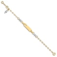 thumbnail image 2 of Real 14kt Two-tone Baby Polished and Textured Cross With 1in ext. ID Chain Bracelet; for Adults and Teens; for Women and Men, 2 of 4