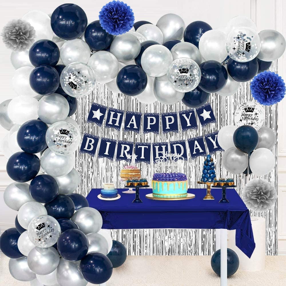 AYUQI Navy Blue Silver Balloons Garland Kit, Navy Blue White Silver