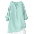 thumbnail image 3 of Blouses for women dressy casual Flax Soft Clothing L Blue womens blouses, 3 of 3