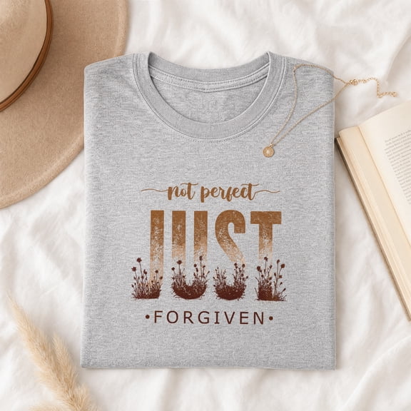 Jollimate Not Perfect Just Forgiven T-Shirt, Christian Wildflower Graphic Tee, Faith Based Women's Shirt