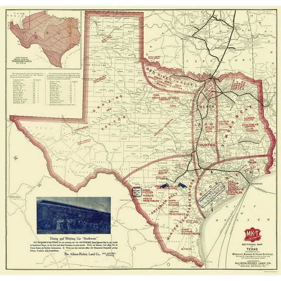 Historic State Map - Texas Farming - Richey 1870 - 23 x 23.98 - Vintage Wall Art