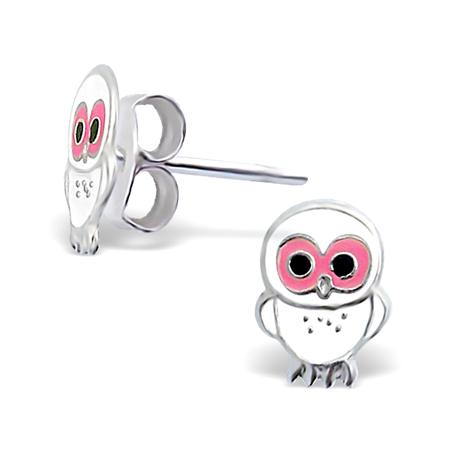 Pink Owl Earrings Sterling Silver Gift