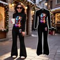 thumbnail image 2 of WhouRiu Girls Christmas Graphic Outfit Sets Fall Winter Long Sleeve Zip Up Jacket Flared Pants Clothes Set 4-14 Years, 2 of 6