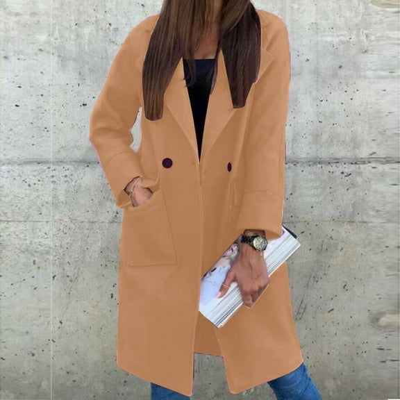 AOOCHASLIY Women's Winter Coat Clothes Womens Lapel Button Long Trench Coat Jacket Ladies Overcoat Outwear