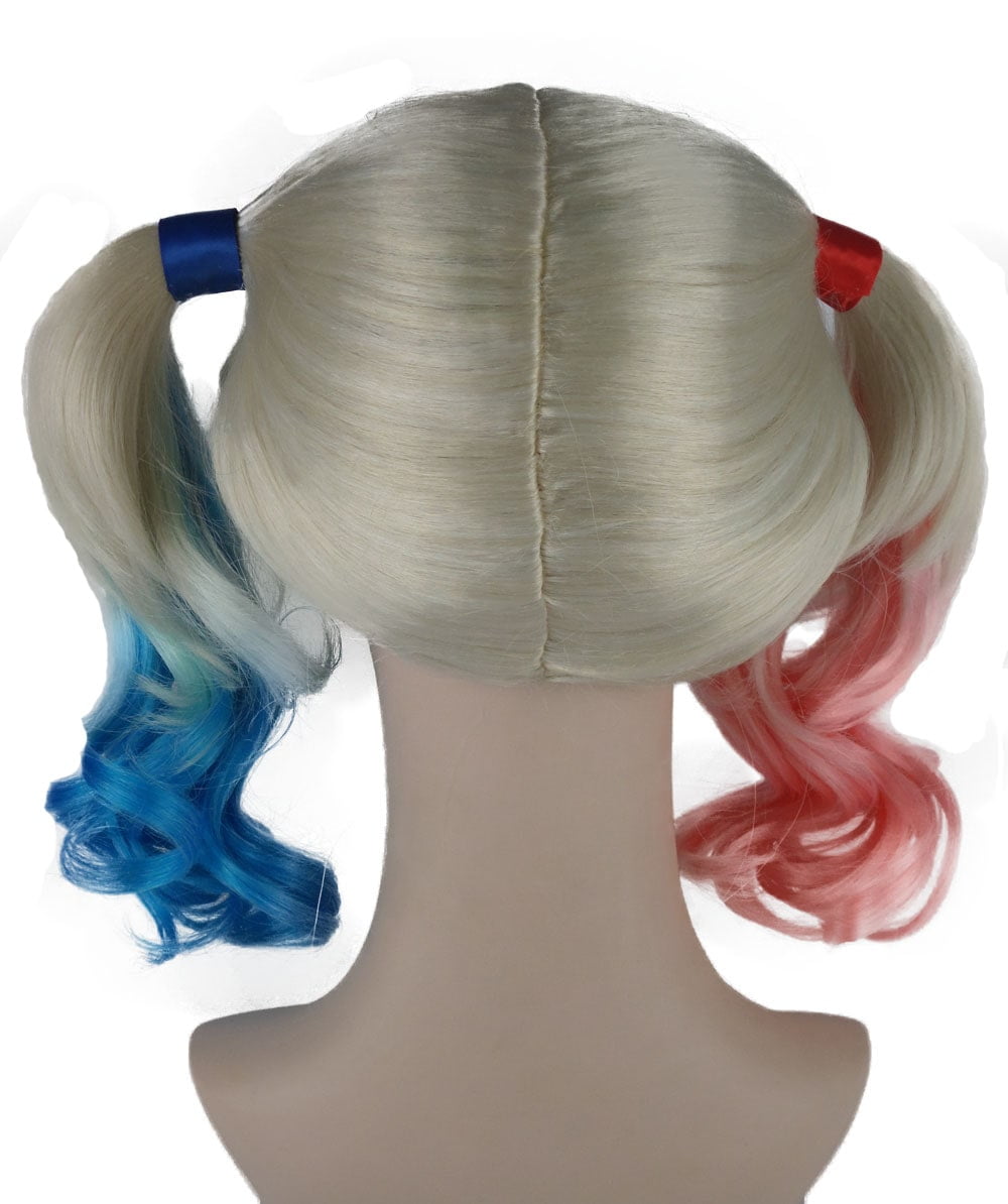 HPO Adult Women’s Multicolor Game Cosplay Wig – Blue, Pink & White Pigtails, Capless Design