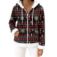 thumbnail image 2 of Women's Casual Fashion Long-Sleeve Zip-Up Fleece Hooded Cardigan with Christmas Print, Cozy and Warm for Winter Season,Deep Red,L, 2 of 5