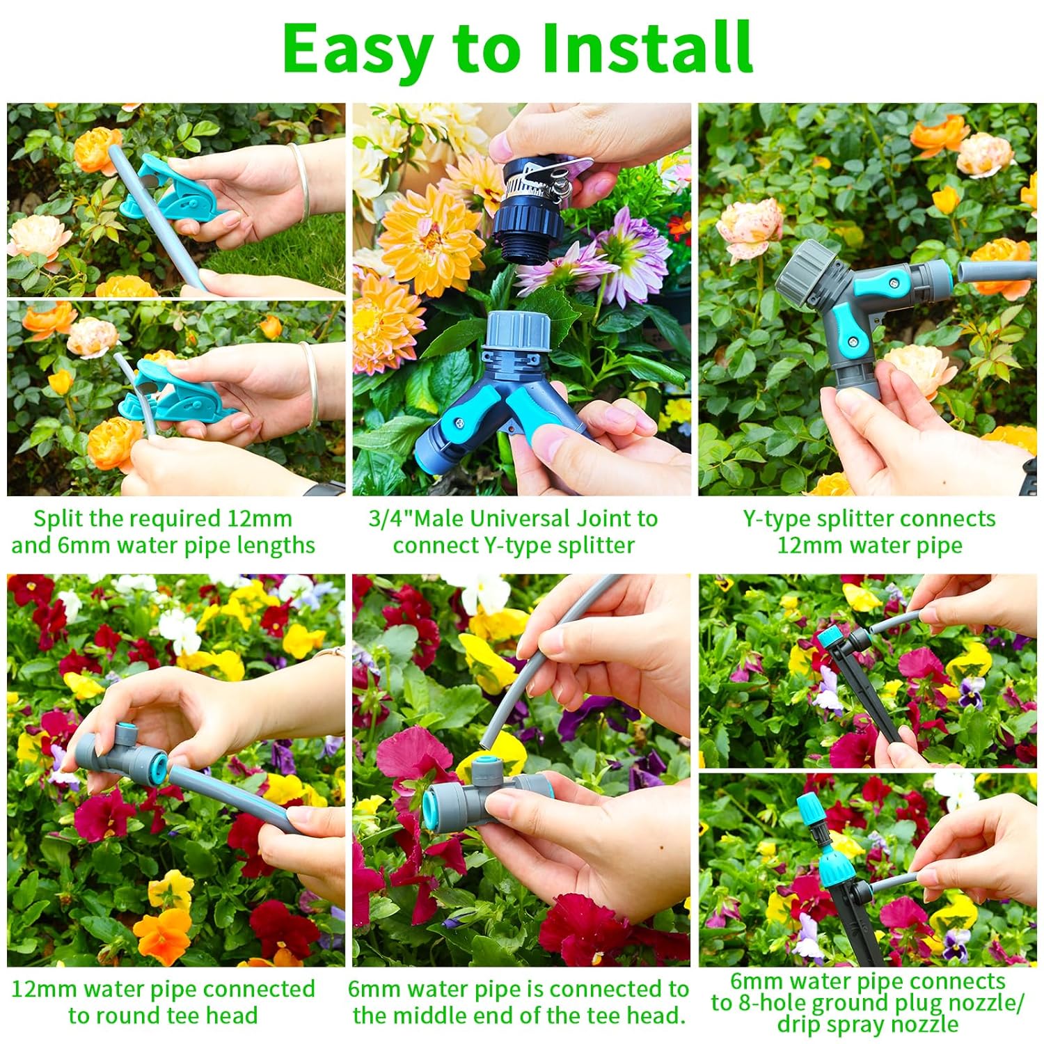 Quick Connect Irrigation System Kit DIY Water Saving Drip Irrigation System, 2025 Latest Automatic Watering System Accessories with 2 Types of Drip Tips, for Garden/Balcony/Greenhouse/Lawn