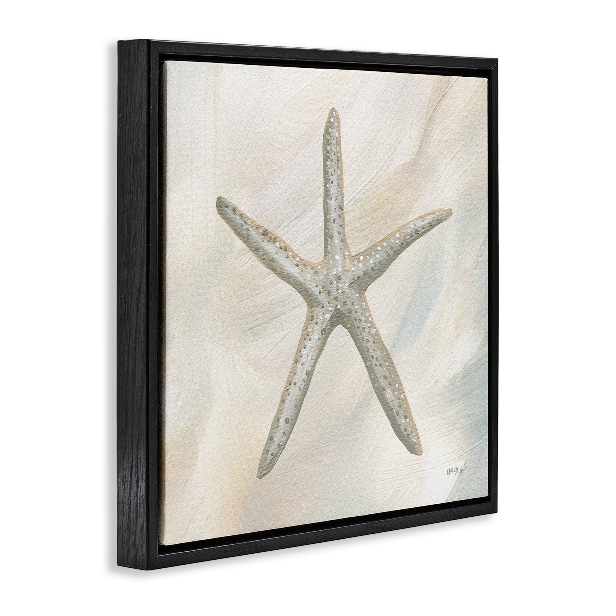 Stupell Industries Minimal Beige Starfish Coastal Painting Black Floater Framed Canvas Art Print Wall Art, 18 x 18