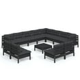thumbnail image 2 of vidaXL 13 Piece Patio Lounge Set with Cushions Black Solid Pinewood, 2 of 17