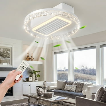 Ganee Modern Bladeless Ceiling Fans with Lights and Remote, Flush Mount, 20 Inch Ceiling Fan with Light, Low Profile Ceiling Fan, Reversible, Dimmable, Quiet, Ceiling Fans for Bedroom, White
