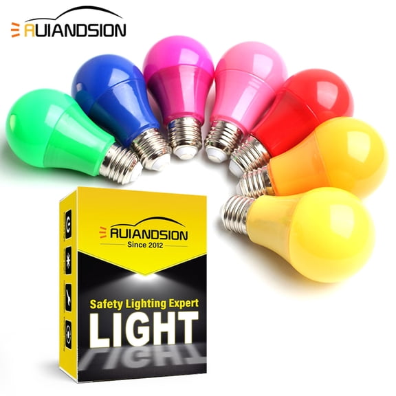 Ruiandsion A19 Multicolor LED Bulb, 9W(70W Halogen) 550Lumens, E26 Base, for Christmas Halloween and Birthday Decor, 7-Pack