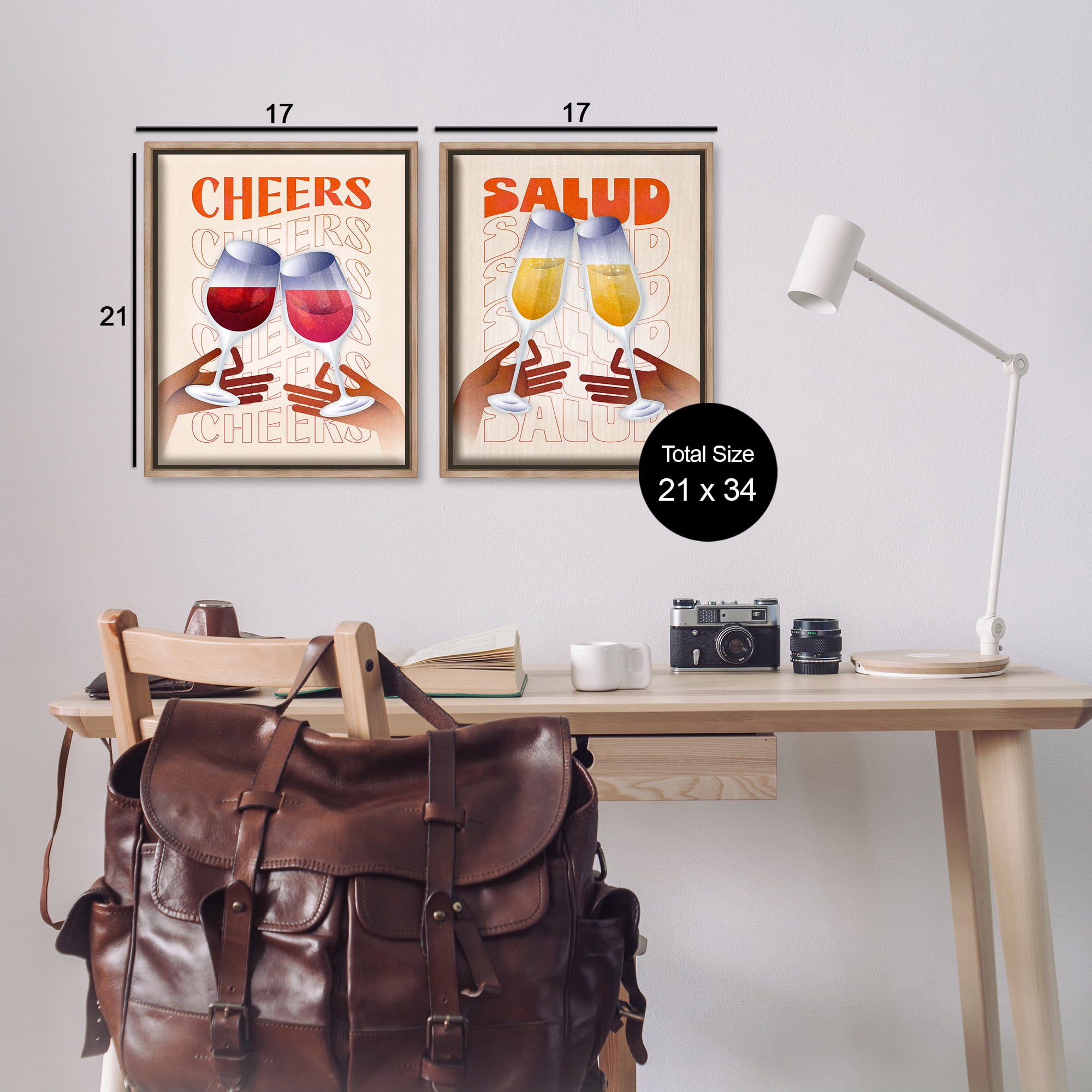 Stupell Industries Midcentury Modern Cheers Food & Beverage Painting Brown Floater Framed Canvas Art Print Wall Art, 17 x 21, Set of 2