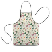 Beige Christmas Santa Pattern Kids Aprons for Girls and Boys,Adjustable Neck Strap Toddler Aprons for Kids Cooking Baking