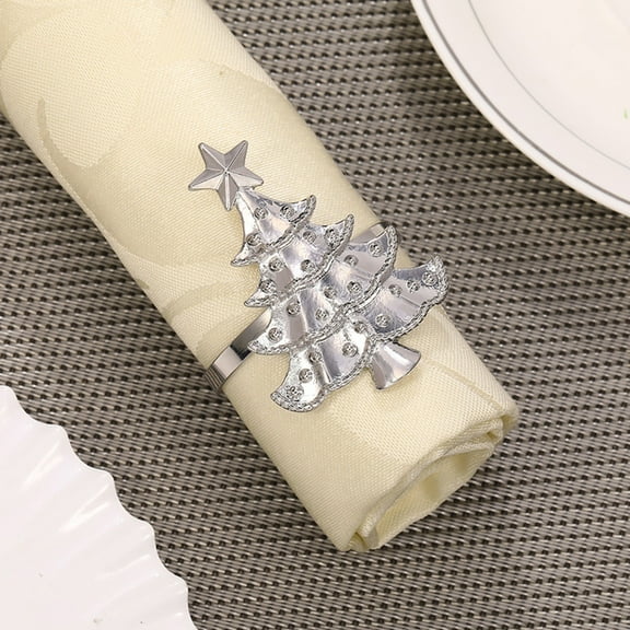 YOHAVEN Christmas Napkin Rings Metal Alloy Holder 2", Xmas Tree Design Holiday Table Accessories for Party Dining Room Wedding Banquet Home Tabletop Decorations