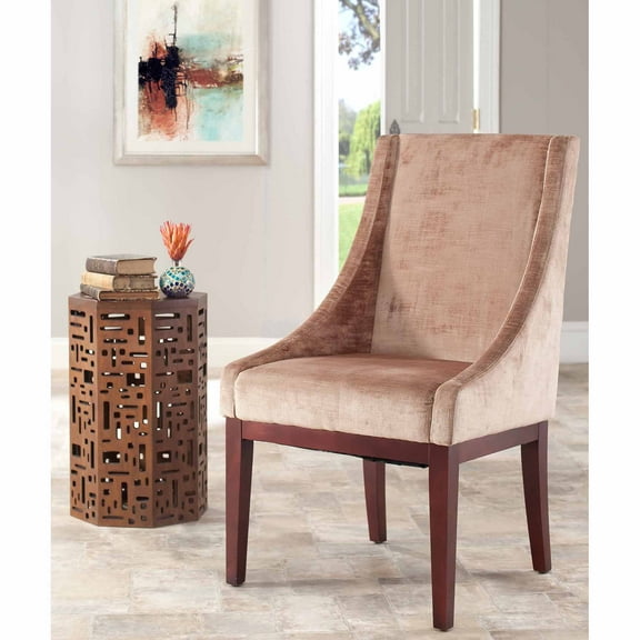 SAFAVIEH Traditional Solid Glam Sloping Armchair, Mink Brown
