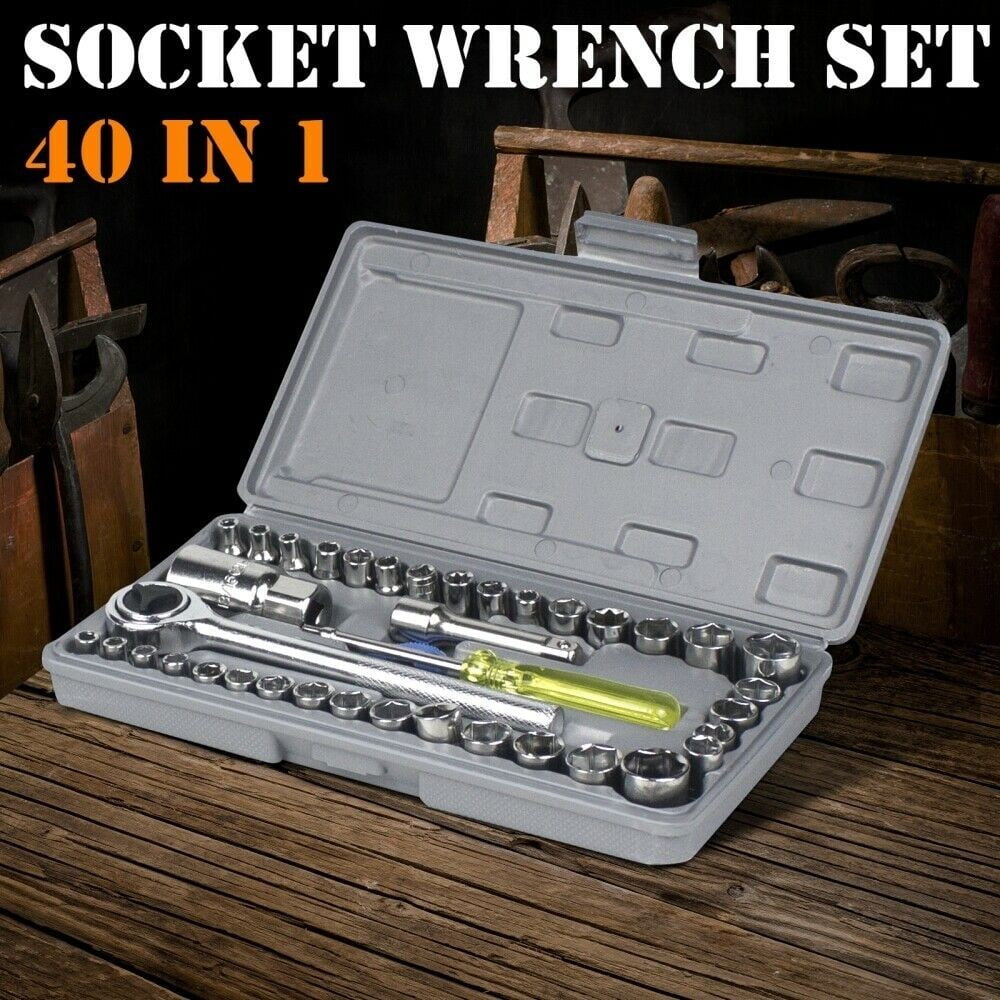 Supatool Socket Wrench Set 40 Piece 1/4 & 3/8 Drive SAE & Metric Tool Kit with Reversible Ratchet & Case 