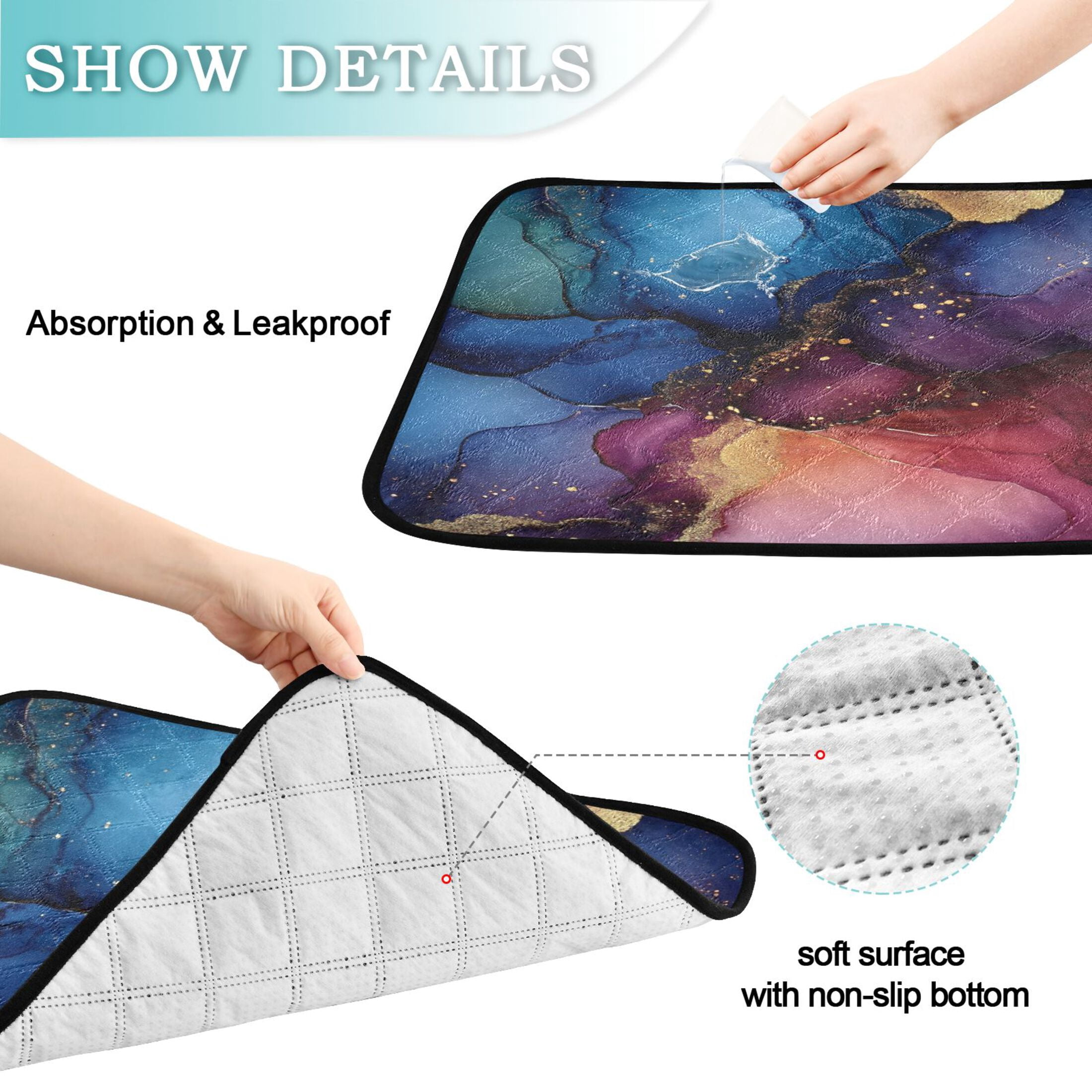 Qxltty Blue Gilt Marble Cat litter Pads Pet Set of 2 Diaper Mats Center Anti-leakage Layer Absorbent Soft and Comfortable