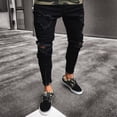 thumbnail image 1 of goowrom Men's Leisure Ripped Jeans Skinny Stretch Pants Tapered Legs Trousers, 1 of 4
